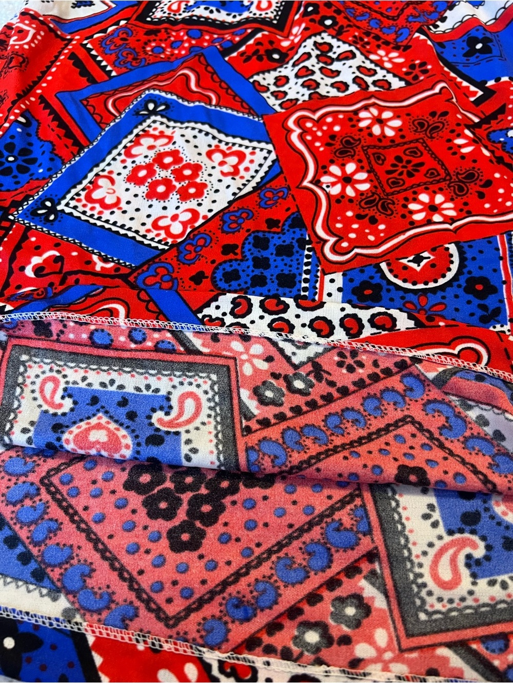 Vintage 1970s Bandana Patchwork Tunic Top Mod Patriotic Red White Blue Medium - Picture 7 of 10
